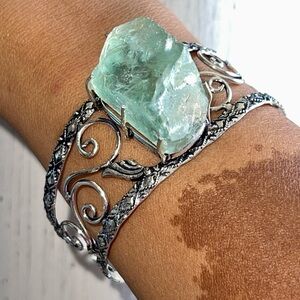 Translucent Green Rough Fluorite Cuff- Adjustable